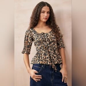 Damson Madder Leopard Print Bianca Ruffle Blouse EU Size 6/ US Size 2